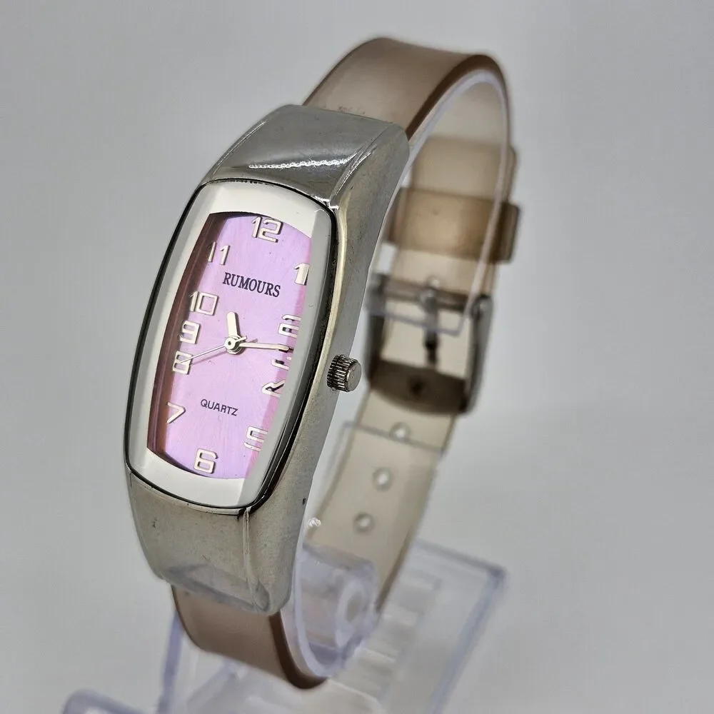 Rumours Women's Watch 22MM Pink Orange Dial Clear‎ Plastic Bands New Battery